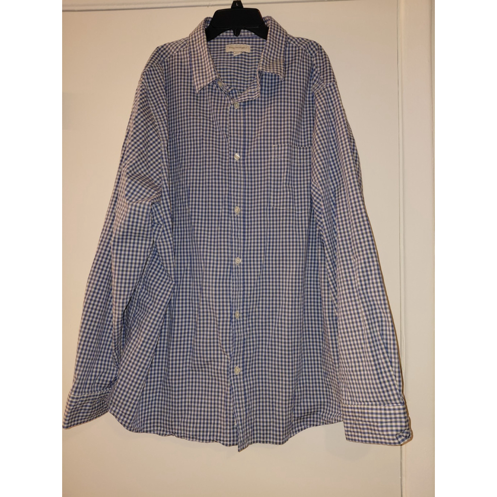 NEW Free Assembly Shirt Mens 3XL Blue Gingham Check Stretch Poplin Casual